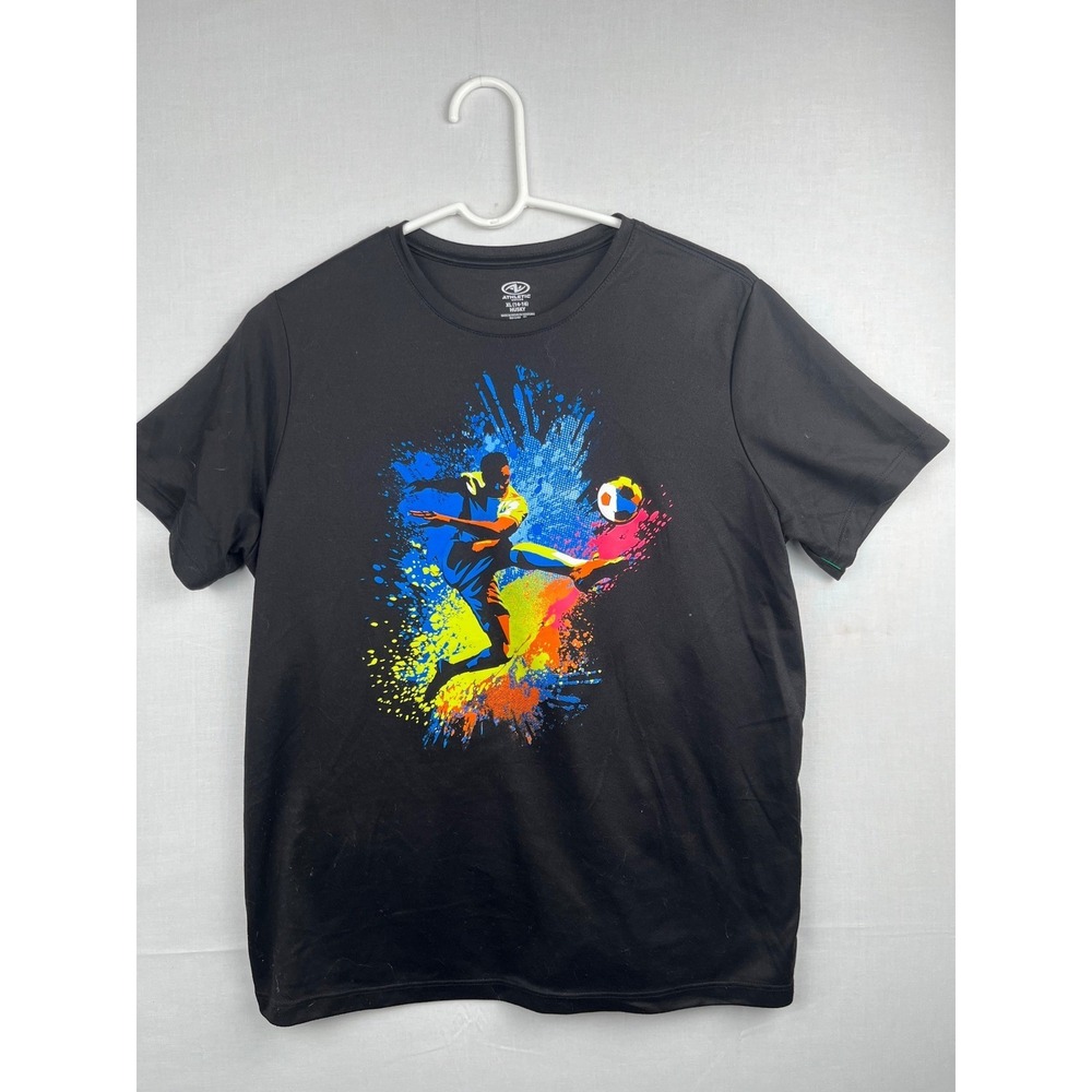 Athletic Works Boys Soccer Graphic T-Shirt XL 14-16 Husky Black Performance Tee